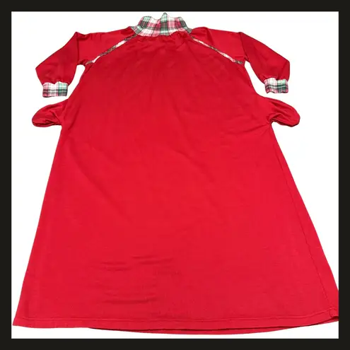 Jaclyn Intimates Intimate Appeal Red Plaid Trim Turtleneck Long Nightgown Dress L Petite NWOT New