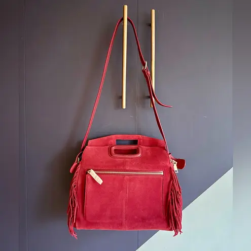 NWOT Maje Red Suede Large M Bag w/ side fringe and crossbody strap