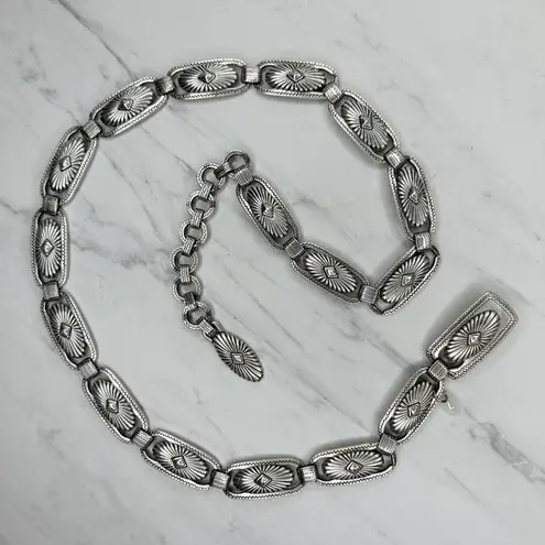 Western Concho Silver Tone Metal Chain Link Belt Size Large L