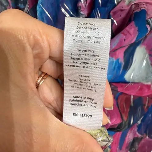 Adrienne Landau Floral Watercolor Draped High Slit Deep V Maxi Gown Sz 12 NWT Pink