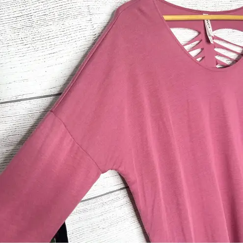 RVCA  Oversized Pink Cutout Back Long Sleeve T-Shirt Top Size Large