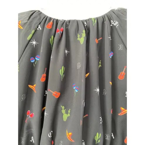 Eshakti Mariachi Print Twisted Sash Waist Peplum Blouse Size Large 14 Boho Chic