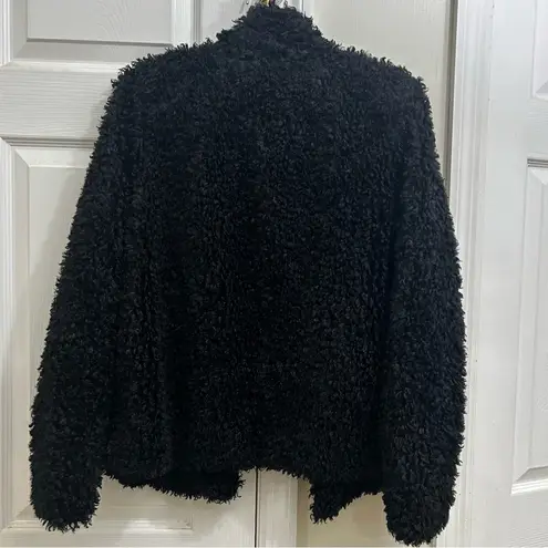Bishop and Young Black Faux Fur Open Front Teddy Jacket Size Medium