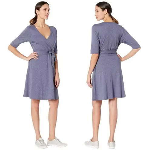 Toad & Co Dress Cue Wrap Style Organic Cotton Tencel Spandex Medium Tie Waist Purple