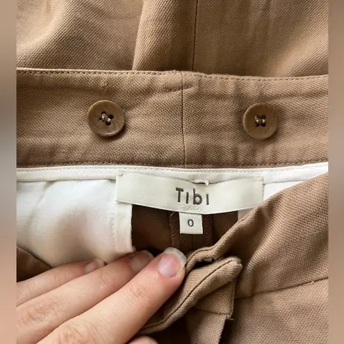 Tibi Removeable Tie Mini Linen Skirt in Camel Tan Women's Size 0