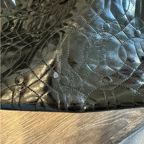 Donald Pliner Black Quilted Patent Leather Large Shoulder Tote Bag Preppy Classy