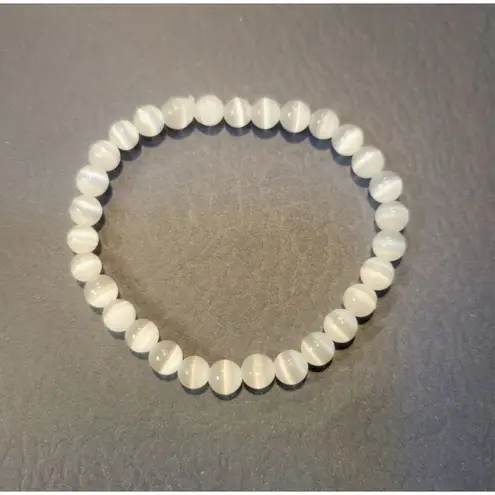 Handmade Natural crystal Selenite dainty beaded bracelet 4mm 6.75"