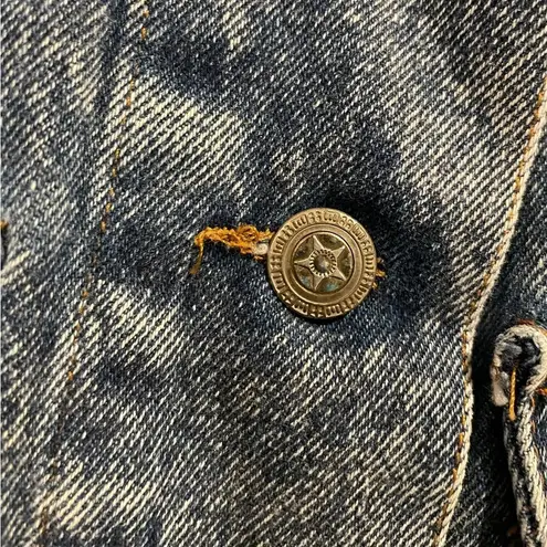 Acid Wash Hippie Eclectic Embroidered Floral Long Sleeve Lux Denim Jean Jacket Size L