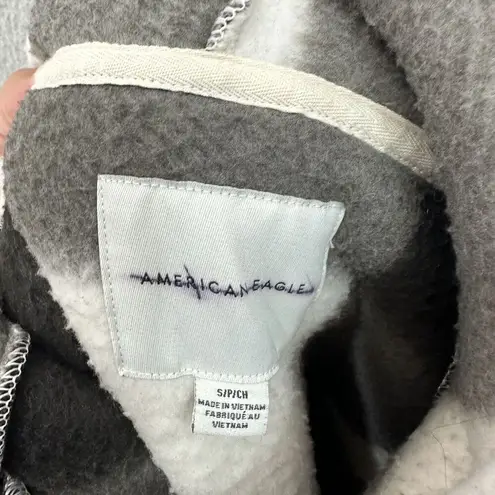 American Eagle American Sweatshirt Women Small Black White Plaid Sherpa Fleece Hoodie Oversized