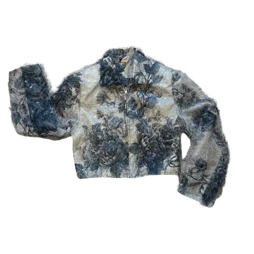 Vintage 90’s Rare Mesmerize Fuzzy Long Eyelash Zip Front Crop Top/Jacket, Sz S Blue