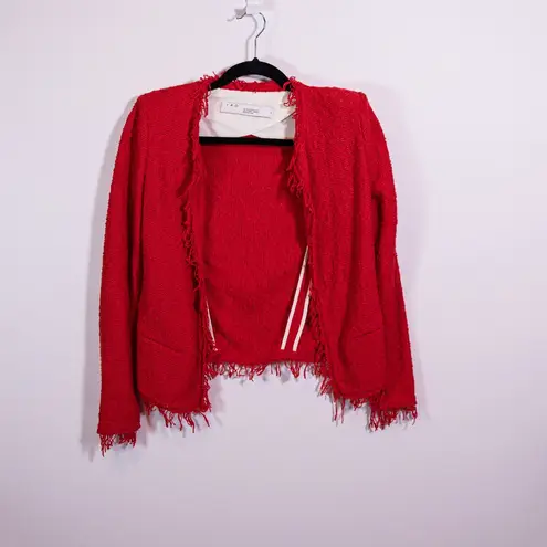 IRO Shavani Cotton Woven Knit Open Front Fringe Edge Hem Open Blazer Jacket XS