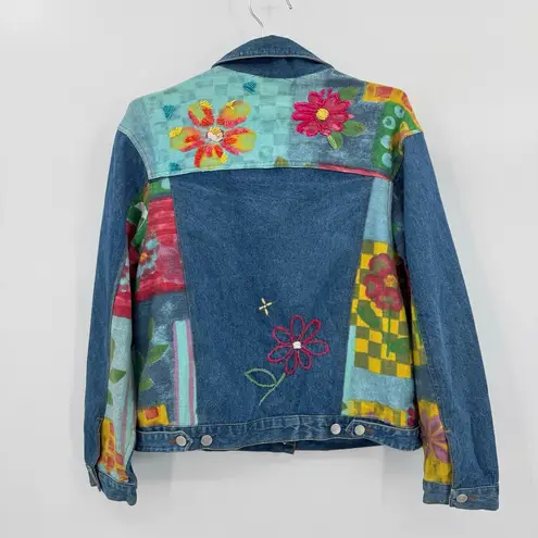 Susan Bristol Vintage Bright Hand Painted & Embroidered Floral Jean Jacket Retro