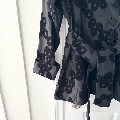 MycraPac Black Reversible Tie Belt Wide Lapel Rain Coat Velour Circle Print 0 P Size 8