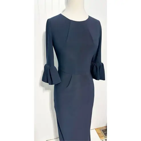 Betsy and Adam  Women's Flounce Sleeve Full-Length Pencil Maxi Dress Navy Size 4