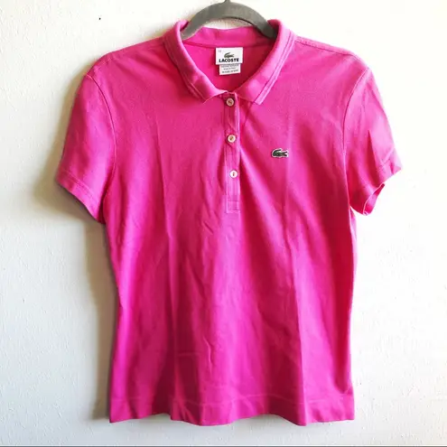 Lacoste  Polo Regular Fit Soft Cotton Petit Piqué Polo Hot Pink Sz 44 (L) EUC