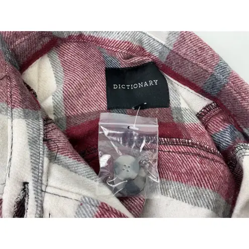 Dictionary Cozy Shacket Jacket Medium Plaid Button Down Collared Cropped SZ M Red