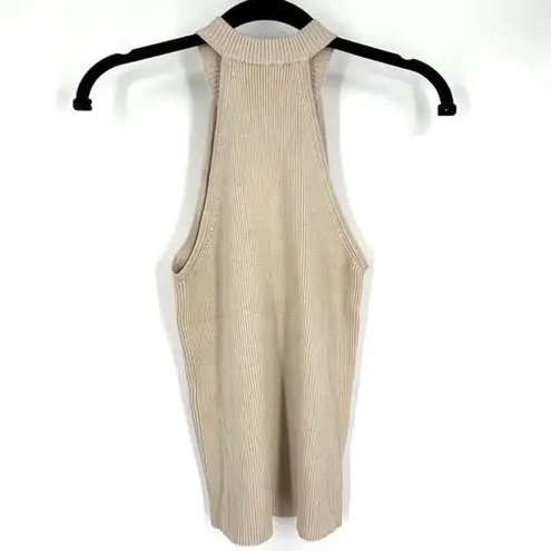 Mango MNG  Knit Halter Tank Top XS Ribbed Tan Neutral Minimalist Basic Staple