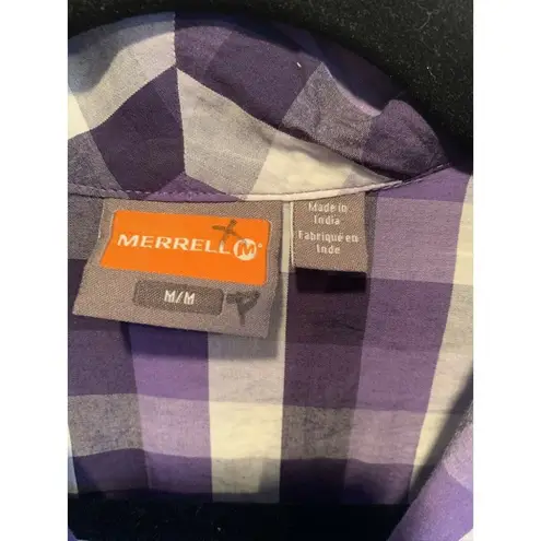 Merrell Button Blouse M purple plaid long sleeve