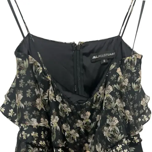 Jill Stuart Jill Black Floral Printed Kiera Ruffle Gown Suze 8