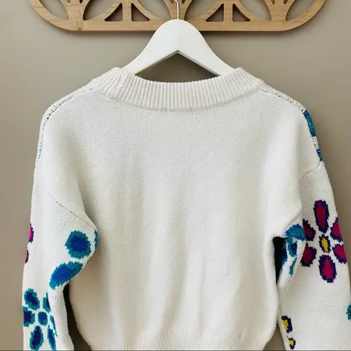 Wild Fable  Floral Cropped Sweater White Sz Small