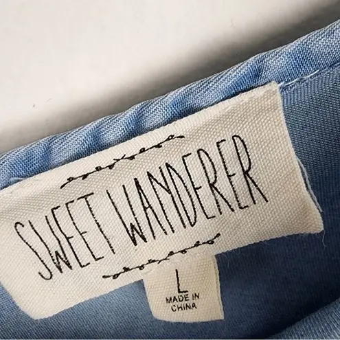 Sweet Wanderer Blue Denim Lyocell Embroidered Tank Top Spaghetti Straps Size L