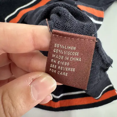 525 America Sweater Womens XS Blue Black Striped V Neck Linen Blend Pullover