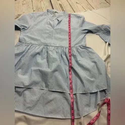 Koton Blouse Shirt Blue White Striped Flounce Sleeve Flared Bottom