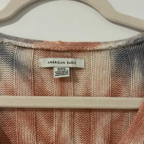 American Eagle  V-Neck Tie Dye Ribbed Crop Knit Sweater Flare Sleeve Size Medium