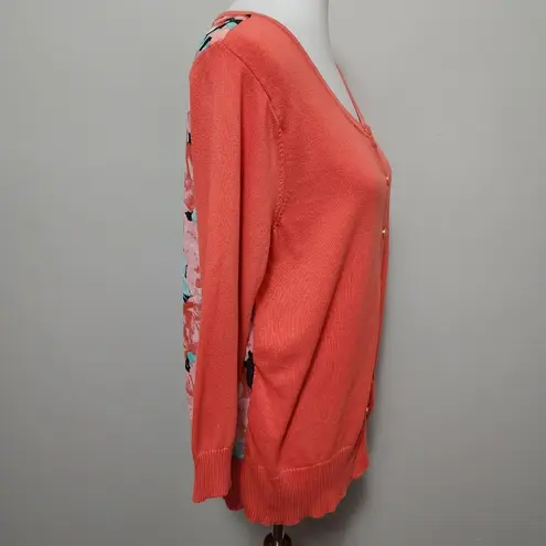 AB Studio coral mixed media floral cardigan size xl