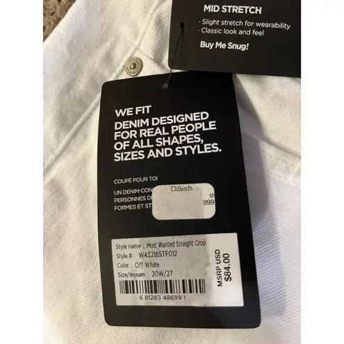 Silver Jeans Crop Pants Womens 20W NEW Off White Straight Raw Hem L27