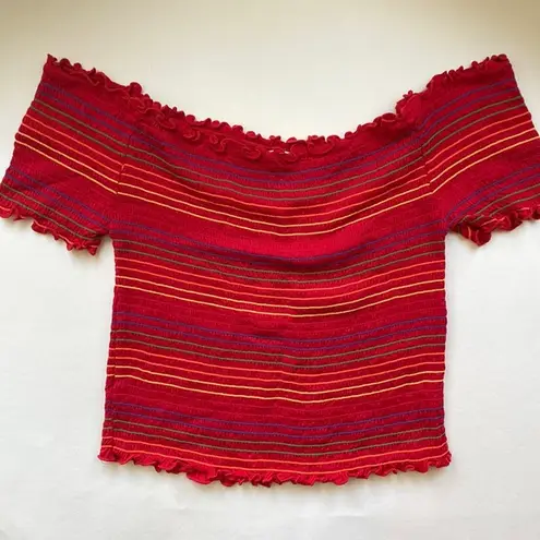 Heart & Hips NWOT Y2K style red rainbow striped stretch crop top, size large