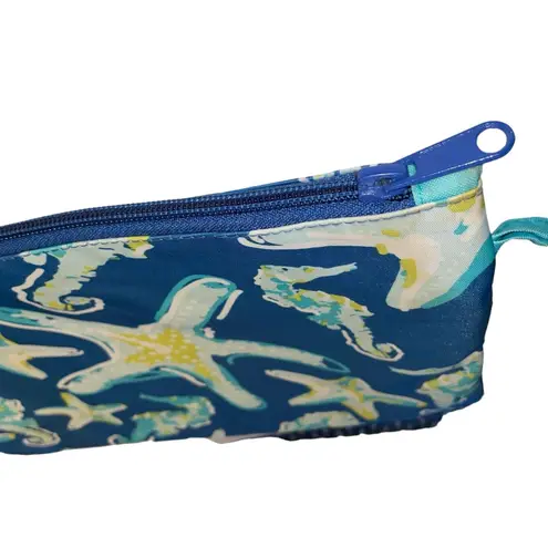 Starfish Seahorse Makeup Toiletry Bag Holiday Travel Vacation Zip Pocket Beach Blue