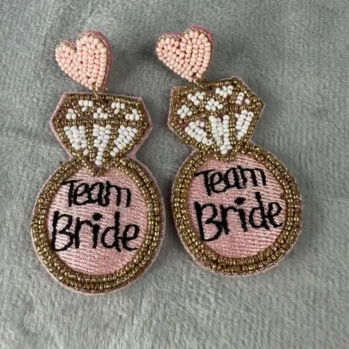 Bridal Party Beaded "Team Bride" Statement Earrings Wedding Pierced Post Pink
