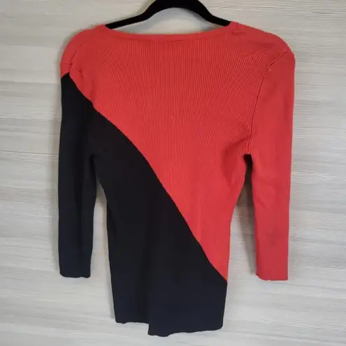 Carmen Marc Valvo Womens Red Black Asymmetrical Colorblock Sweater Size Large