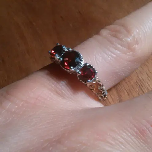 Mozambique Garnet Sterling Silver Trilogy Ring (Size 6)