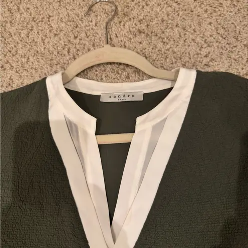 Sandro Paris Olive Green Shift Dress Minimalist Quiet Luxury Office Size Small