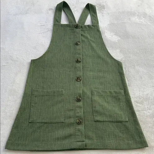 Full Circle Trends Olive Green Button-Front Pinafore Dress – Size M