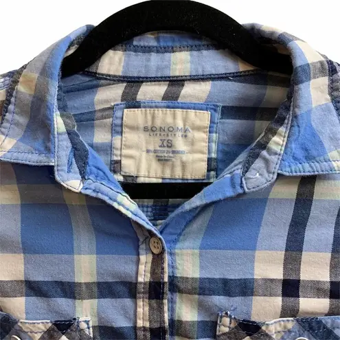 Arizona Jeans  Blue Plaid Casual Button Down Shirt