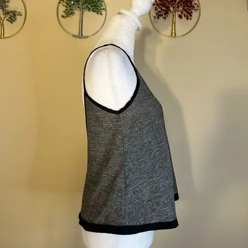Tildon Ripple Textured Gray / Silver Semi Sheer Tank Top Black Trim Deep V XS