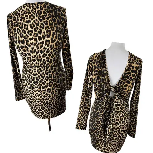 None Womens Junior's XL Cheetah Print Reversible Mini Dress Tie Up Animal Printed