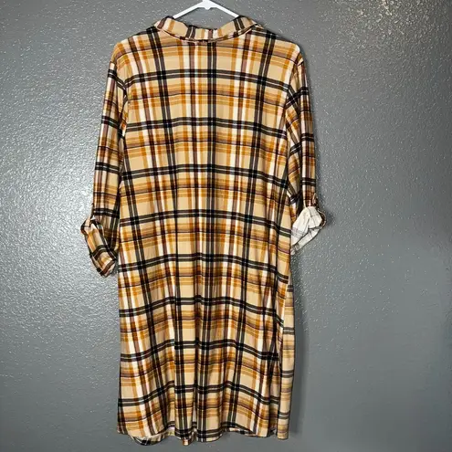 Jolie & Joy Plaid Shirt Dress Women’s 1XL – Button Down Long Sleeve Tunic Dress Yellow Size 1X