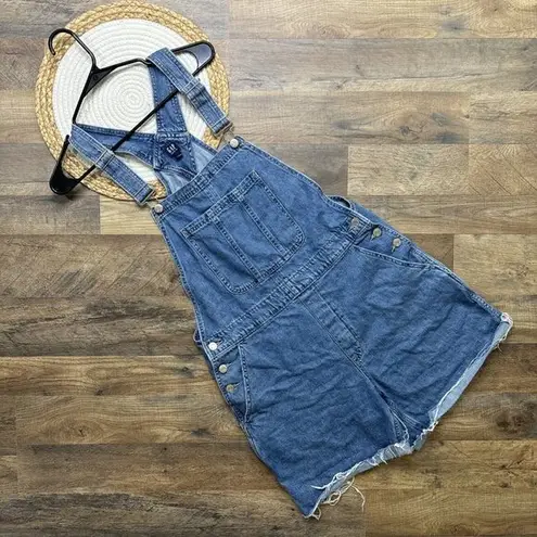 Gap  Denim Slouchy Shortalls Overalls Womens Size Large Raw Hem