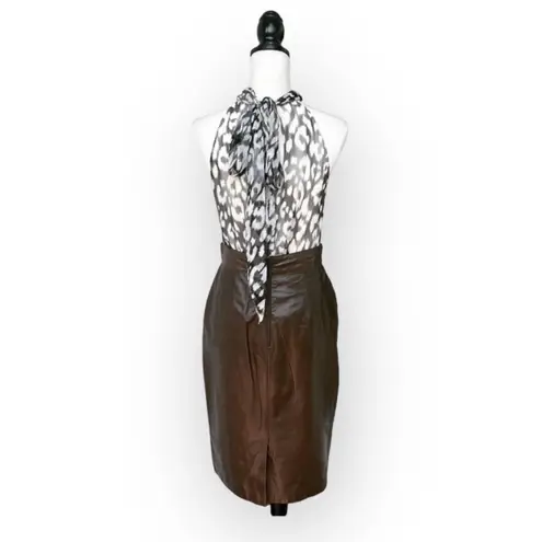 Vintage Toffs Chocolate Brown Leather Midi Pencil Skirt size 6