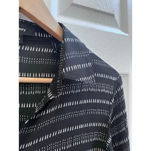 Theory  Black Silk Semi Sheer Collared Waist Tie Long Sleeve Shirt Dress Small