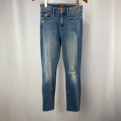 MOTHER Looker Ankle Fray Skinny Jeans in Love Gun Blue Size 25