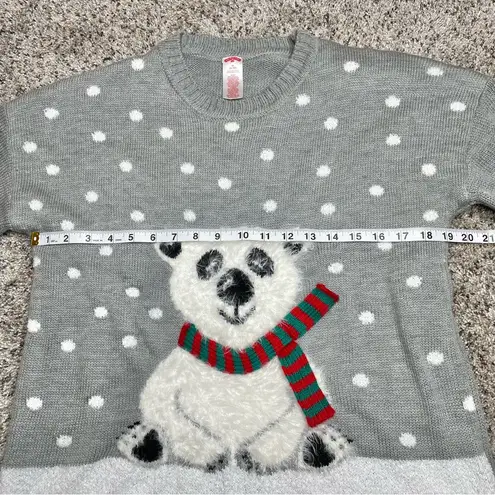Holiday Time Grey White Polka Dot Polar Bear Snow Christmas Ugly Sweater Medium