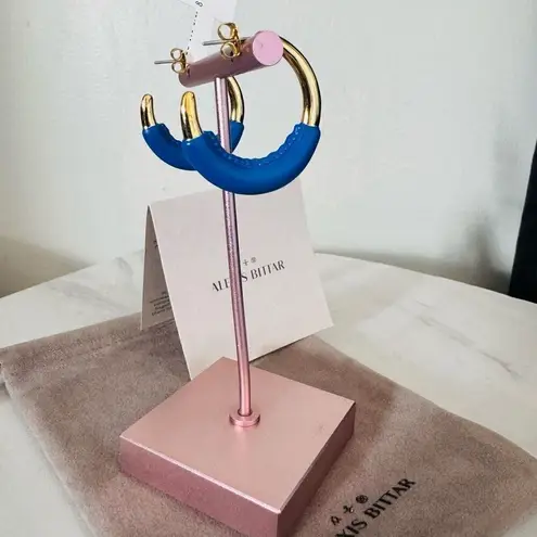 Alexis Bittar Retro Memphis 14K Yellow Goldplated Half-Hoop Earrings, Blue, NWT