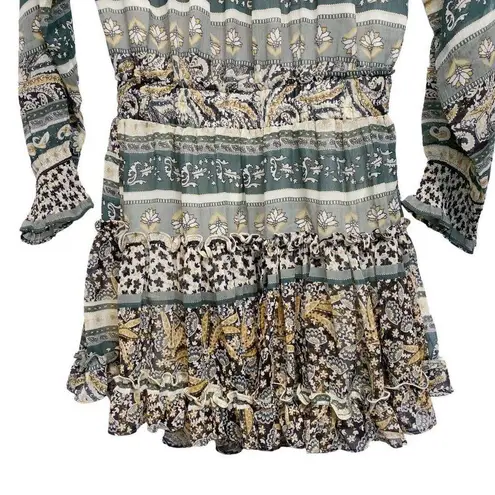 Sky to Moon  Long Sleeve Keyhole Boho Bohemian Paisley Mini dress