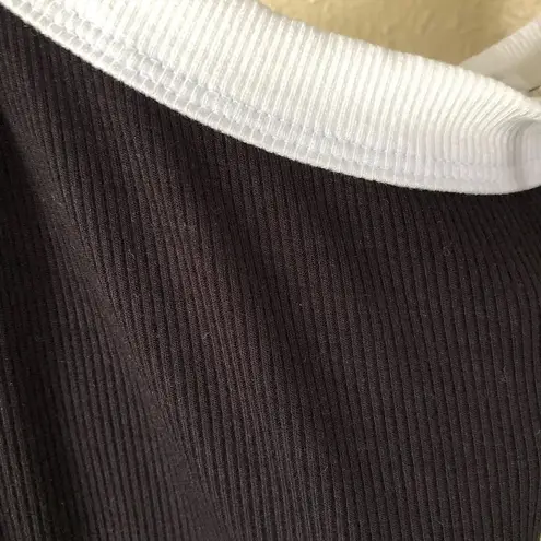 Antistar Elevated Black Ribbed Knit White Accent Midi Dress M