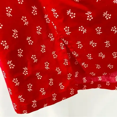 Pendleton Red Blouse Dainty Floral Short Sleeve Retro Mod Y2K Ruffle Medium